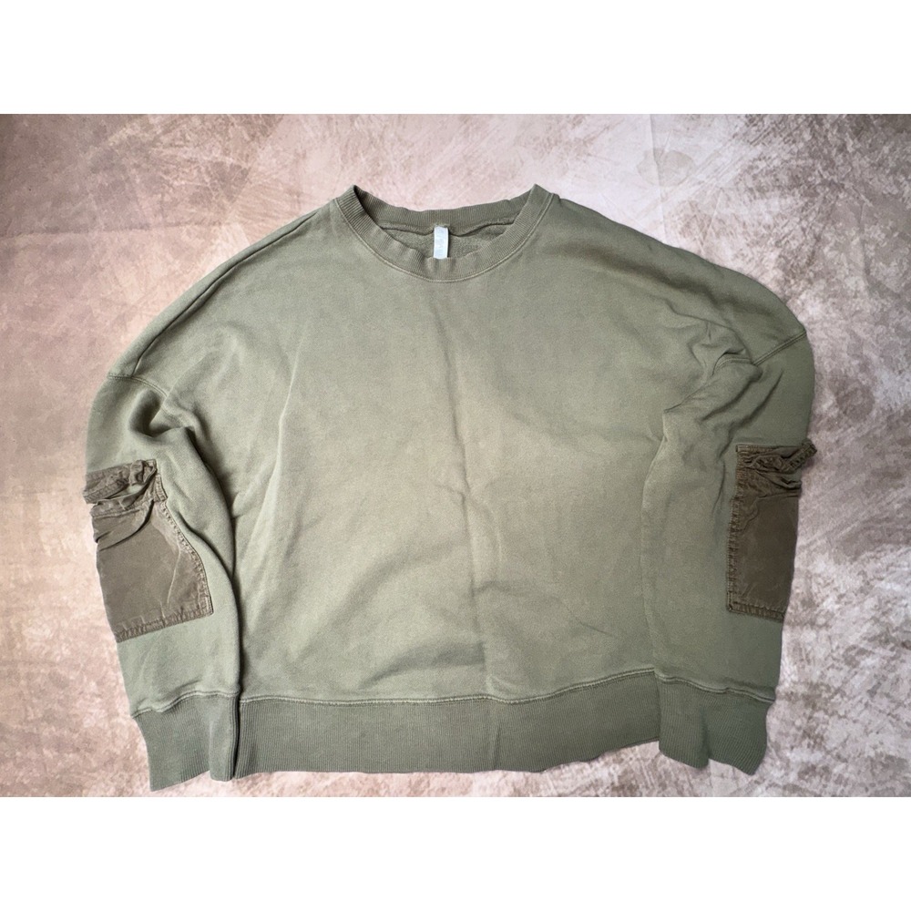 Fabletics Womens Olive Green Utility Cargo Pocket Crewneck Sweatshirt Size SMALL